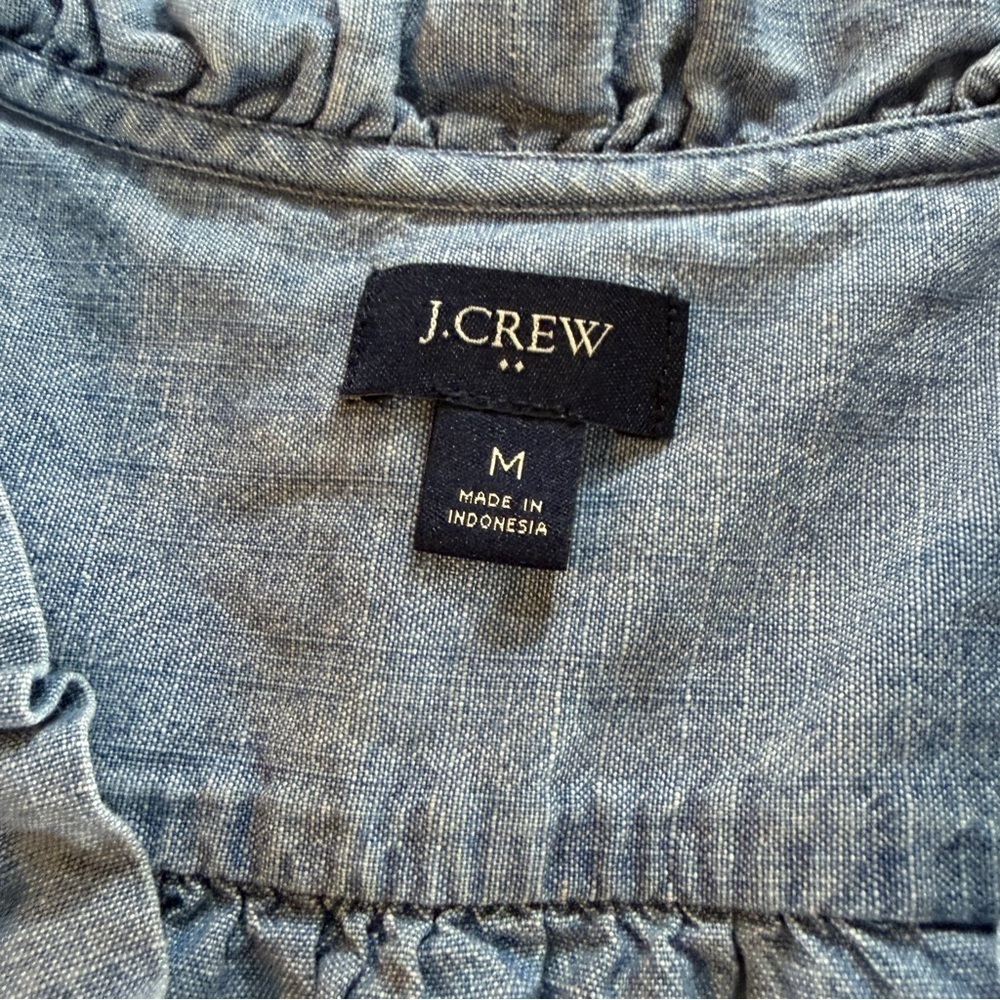 J. Crew Women’s Ruffled Denim Blue Top Sz M - Picture 3 of 6